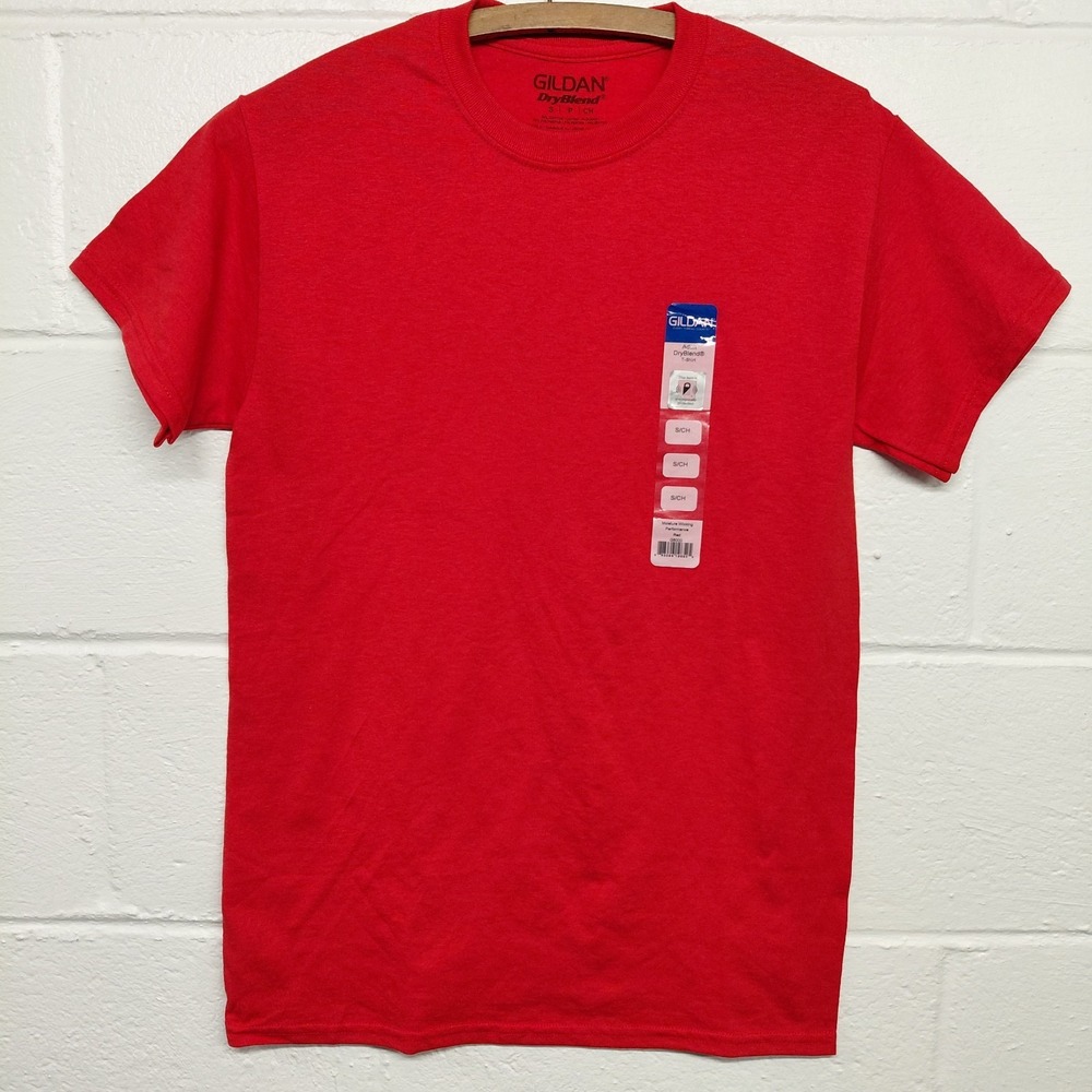 Gildan Mens SMALL Moisture Wicking Solid Cotton Short Sleeve Blank RED Shirt